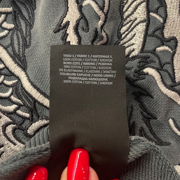 Balmain Charcoal Distressed Hoodie- Embroidered Dragon Design/ COA - Unisex - Picture 7 of 8